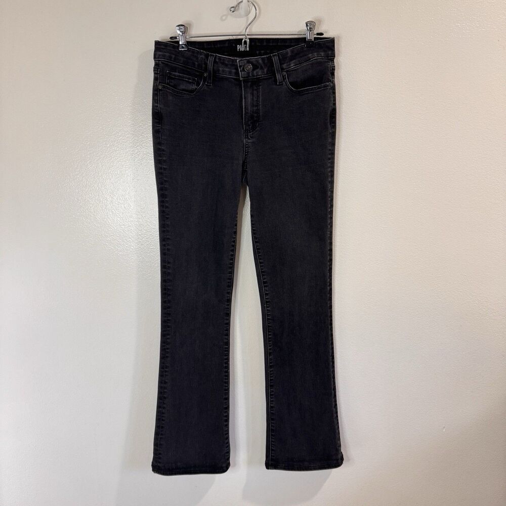 Paige Manhattan Jeans 28 / 4 Black Denim Bootcut Stretch Mid Rise Distressed